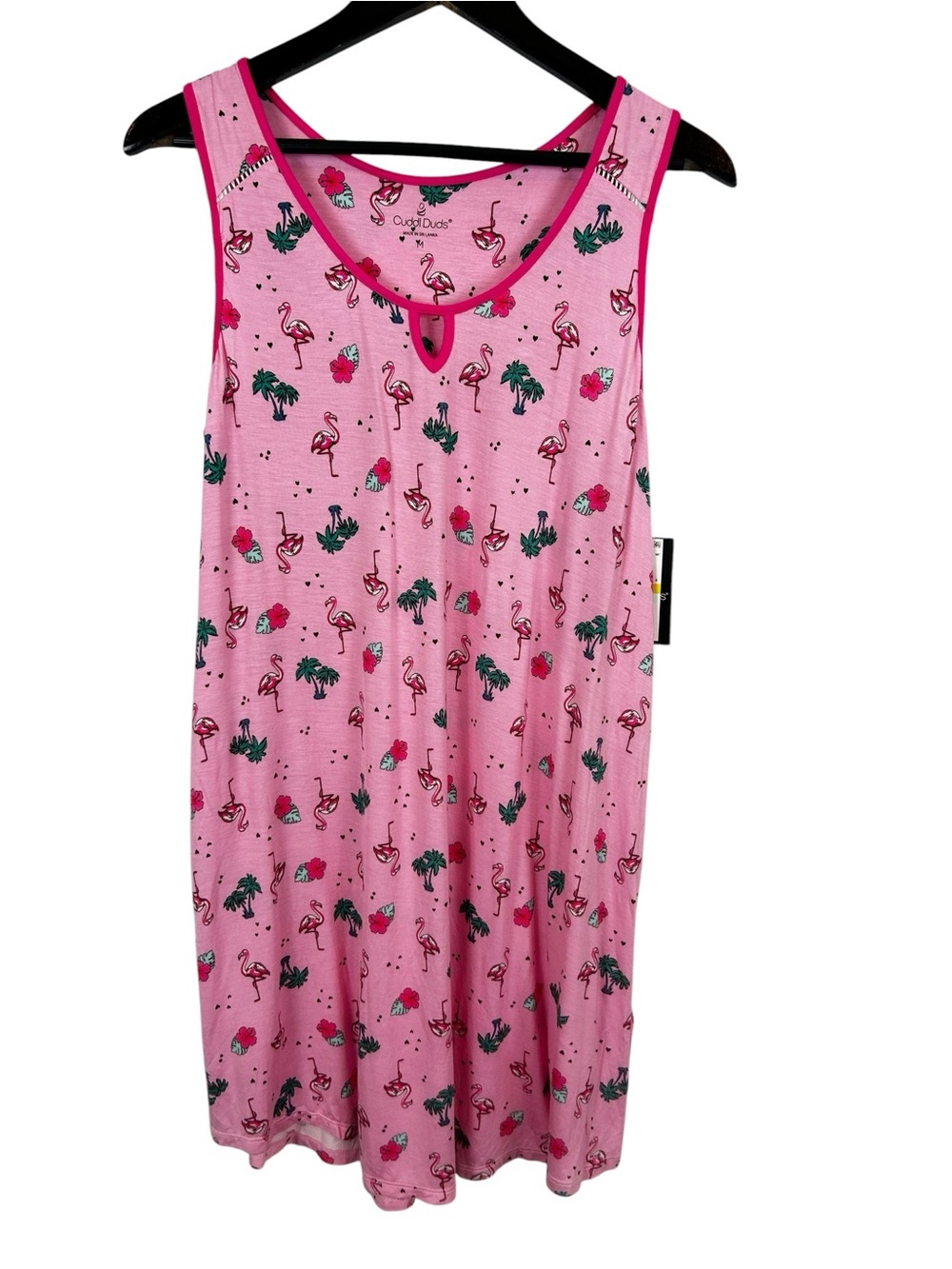 Cuddl Duds Pink Flamingo Print Sleep Dress Women's Size Medium Sleeveless